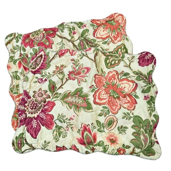 2 Biltmore FESTIVAL Standard Pillow Shams Floral Tapestry Twisted Cord Scalloped - Picture 1 of 10
